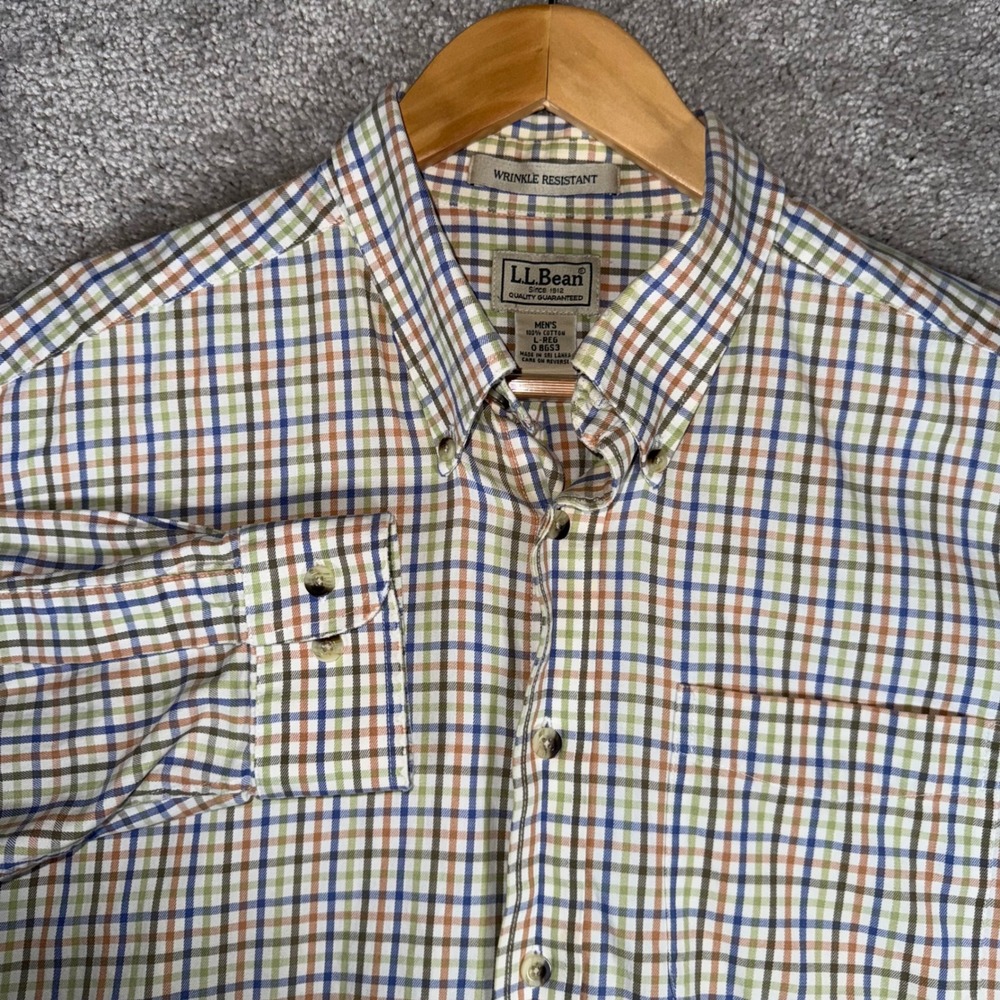 LL Bean Men's L Regular Wrinkle Resistant Cotton Button Down Plaid Shirt